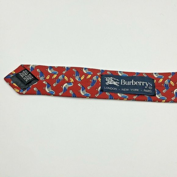 Burberrys Mens Silk Neck Tie Red Toucan Novelty Print Pattern Made in England - Picture 5 of 8